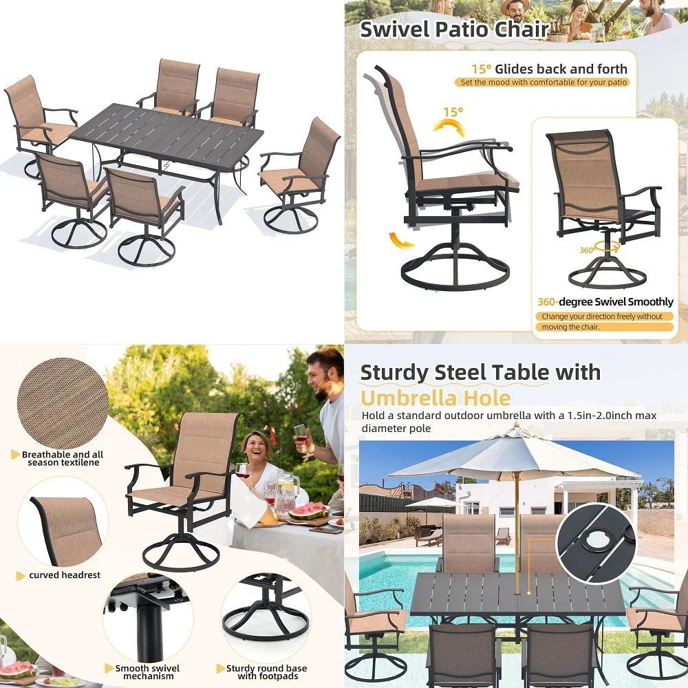 5 Pieces Patio Furniture Set, Outdoor Swivel Rocker Patio Chairs with Ottomans, Wicker Conversation Set with Rocking Chairs, Gl