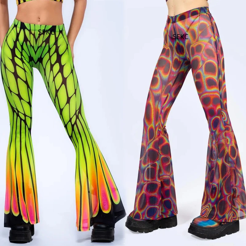 Women's Rainbow Gradient Butterfly Print Mesh Flare Pants High Waist Sheer Bell Bottoms for Music Festival Party Stage Cosplay
Women's Rainbow Gradient Butterfly Print Mesh Flare Pants High Waist Sheer Bell Bottoms for Music Festival Party Stage Cosplay