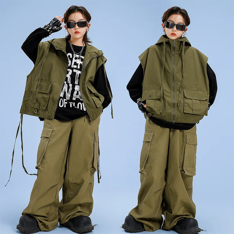 New Boys Hip Hop Dance Costume Army Green Vest Cargo Pants Set Cool Street Dance Performance Clothing Long Sleeves Drum Outfit
New Boys Hip Hop Dance Costume Army Green Vest Cargo Pants Set Cool Street Dance Performance Clothing Long Sleeves Drum Outfit