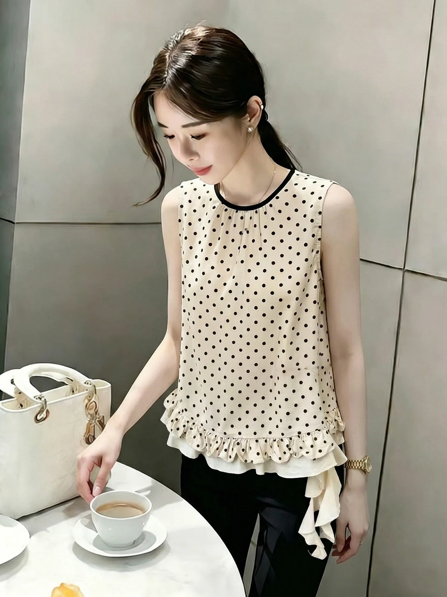 Summer 2026 Loose Casual Sleeveless Vest Trendy Fashion Design Polka Dot Top Women's Style Commute Korean Straight Cut Silk
Summer 2026 Loose Casual Sleeveless Vest Trendy Fashion Design Polka Dot Top Women's Style Commute Korean Straight Cut Silk