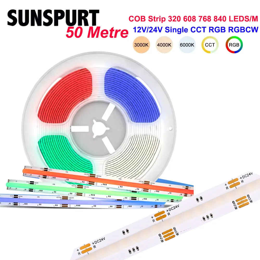 50M DC12V 24V COB LED Strip RGB RGBW RGBWW RGBCCT 784 840 LEDs/M TV BackLight High Bright Dotless Flexible Ribbon Led Tape Diode
50M DC12V 24V COB LED Strip RGB RGBW RGBWW RGBCCT 784 840 LEDs/M TV BackLight High Bright Dotless Flexible Ribbon Led Tape Diode