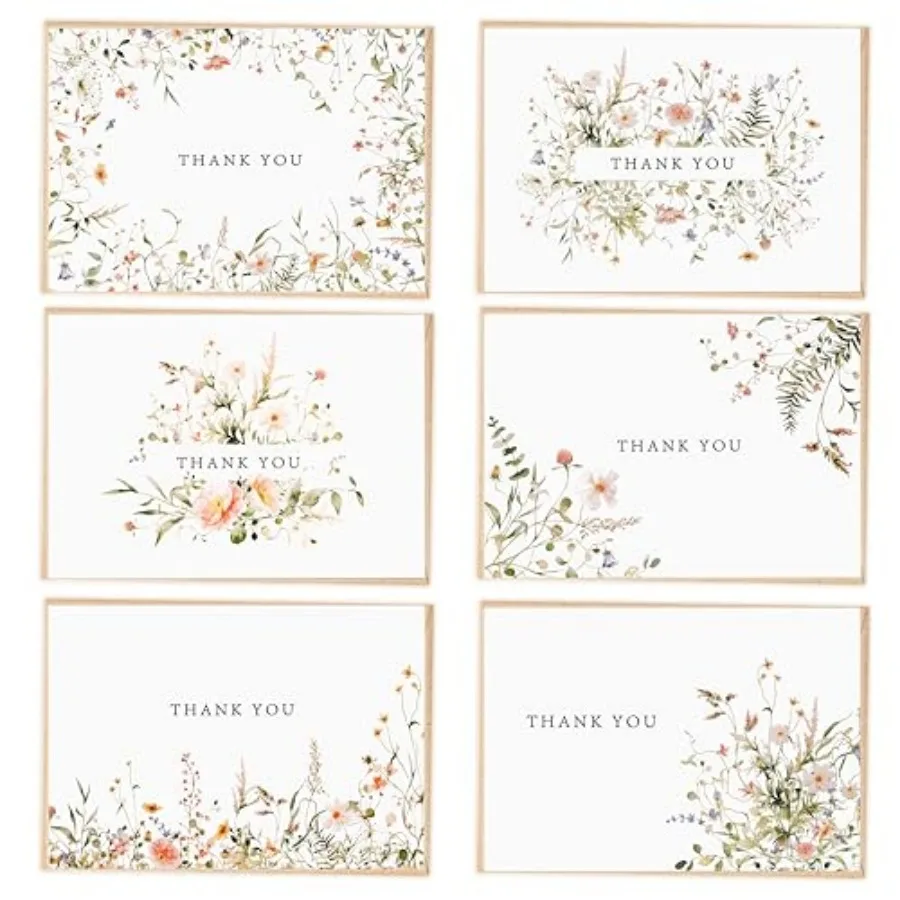 52-pack Floral Thank You Cards Bulk with Kraft Envelopes and Matching Stickers, 3.5x5 Inches, 6 Wildflower Designs Perfect for
52-pack Floral Thank You Cards Bulk with Kraft Envelopes and Matching Stickers, 3.5x5 Inches, 6 Wildflower Designs Perfect for