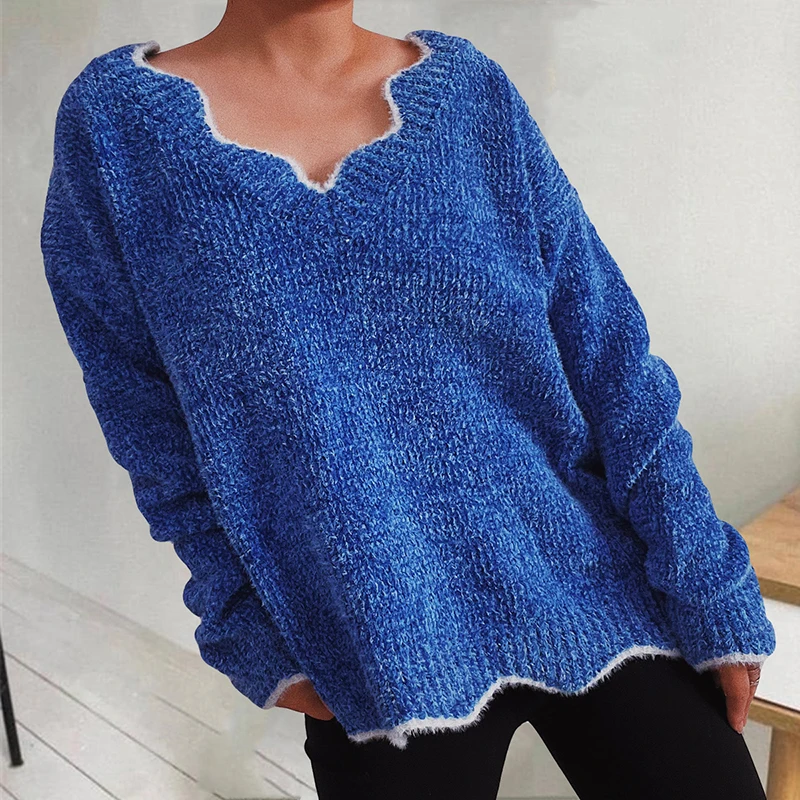 Женские повседневные свободные однотонные джемперы на работу, осень-зима, элегантный свитер с волнистыми краями, модные вязаные пуловеры с v-образным вырезом и длинными рукавами
Женские повседневные свободные однотонные джемперы на работу, осень-зима, элегантный свитер с волнистыми краями, модные вязаные пуловеры с v-образным вырезом и длинными рукавами