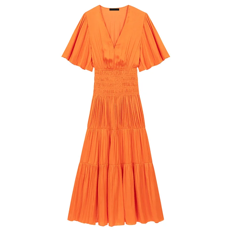 Ele Masande Spring Summer New Women's Dr with Pleated Slit And Flared Sves High Waist A-Line Gown Sweet Sle
Ele Masande Spring Summer New Women's Dr with Pleated Slit And Flared Sves High Waist A-Line Gown Sweet Sle