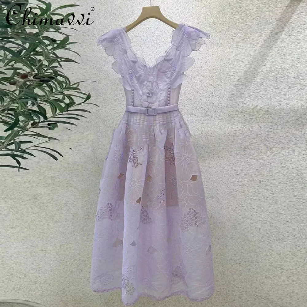 Summer 2023 French Long Light Purple Dress High Waist V-neck A- Line Sleeveless Lace Elegant Temperamenty Solid Color Dress
Summer 2023 French Long Light Purple Dress High Waist V-neck A- Line Sleeveless Lace Elegant Temperamenty Solid Color Dress