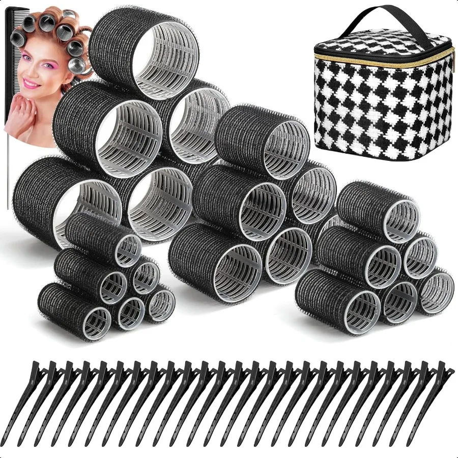 50Pcs Rollers Hair Curlers Self Grip Hair Rollers Set with 24Pcs Hair Rollers in 4 Sizes 24 Pcs Clips and Cosmetic Bag for Blow
50Pcs Rollers Hair Curlers Self Grip Hair Rollers Set with 24Pcs Hair Rollers in 4 Sizes 24 Pcs Clips and Cosmetic Bag for Blow