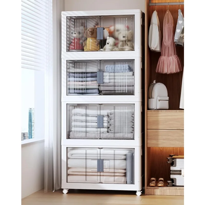 76QT Storage Bins with Lids - Folding Storage box with Doors and Wheels, Collapsible Plastic Storage Bins for Closets
76QT Storage Bins with Lids - Folding Storage box with Doors and Wheels, Collapsible Plastic Storage Bins for Closets