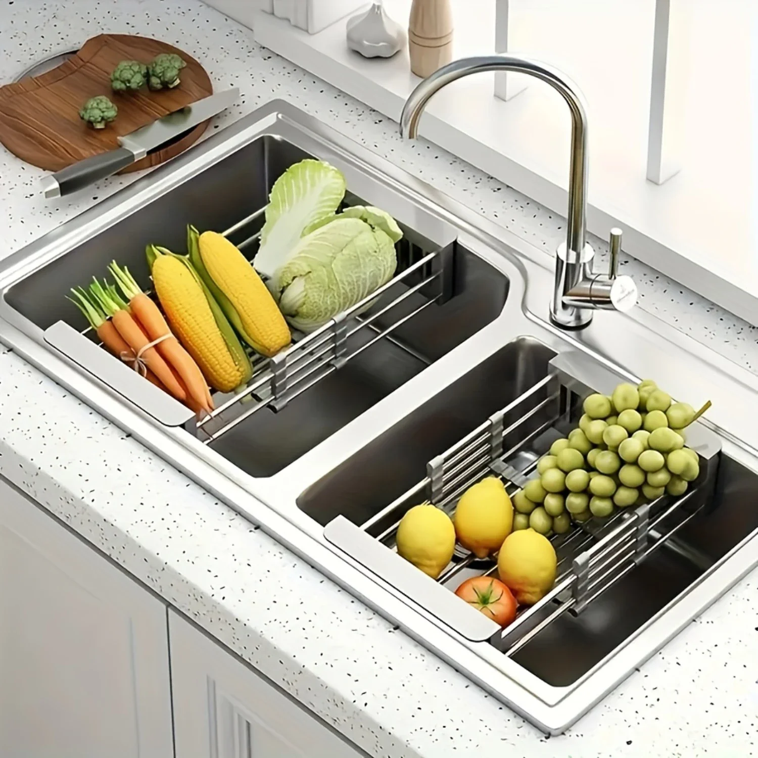 1pc, Extendable Colander Strainer - Retractable Drain Basket for Over the Sink Use - Perfect for Draining Vegetables - Kitchen G
1pc, Extendable Colander Strainer - Retractable Drain Basket for Over the Sink Use - Perfect for Draining Vegetables - Kitchen G