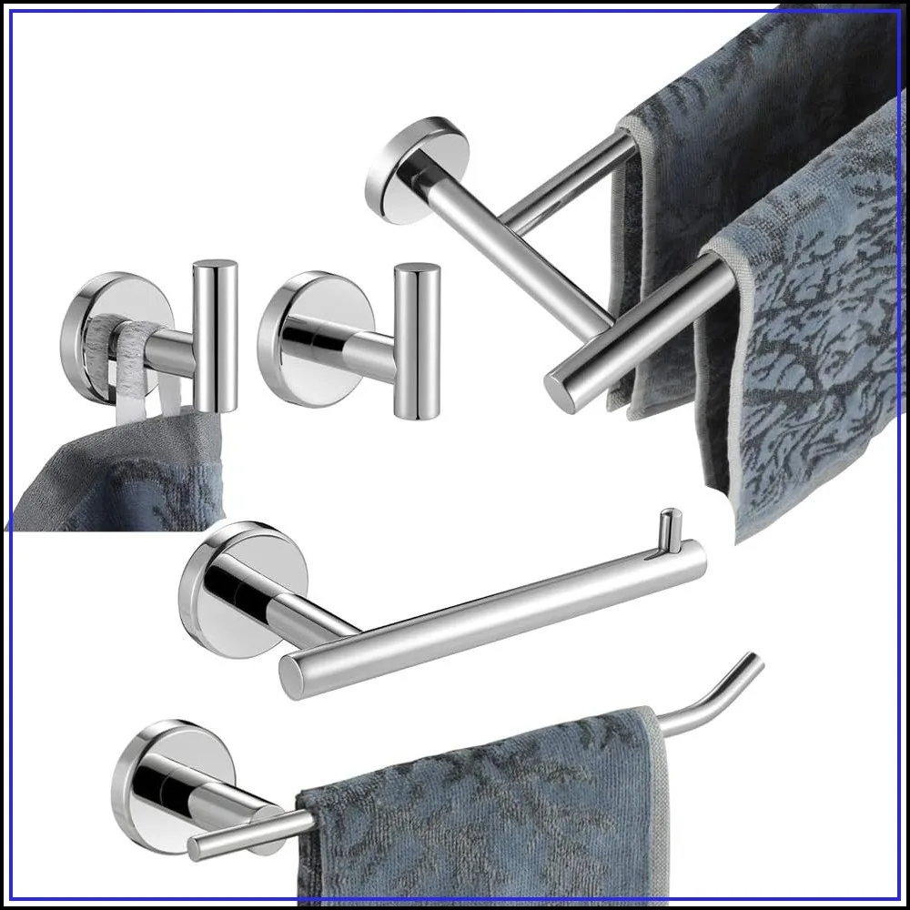 5-Piece Chrome Bathroom Towel Bar Set, 24" Double Bar, TP Holder & Hooks
5-Piece Chrome Bathroom Towel Bar Set, 24" Double Bar, TP Holder & Hooks