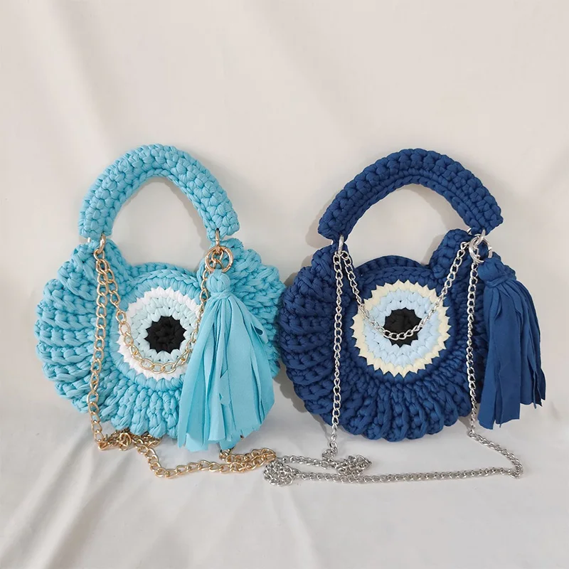 Handmade Colorful Hook Line Bag Pure Cute Woven Big Eyes Bag Large Capacity Chain Handbag Creative Design Tassel Messenger Bag
Handmade Colorful Hook Line Bag Pure Cute Woven Big Eyes Bag Large Capacity Chain Handbag Creative Design Tassel Messenger Bag
