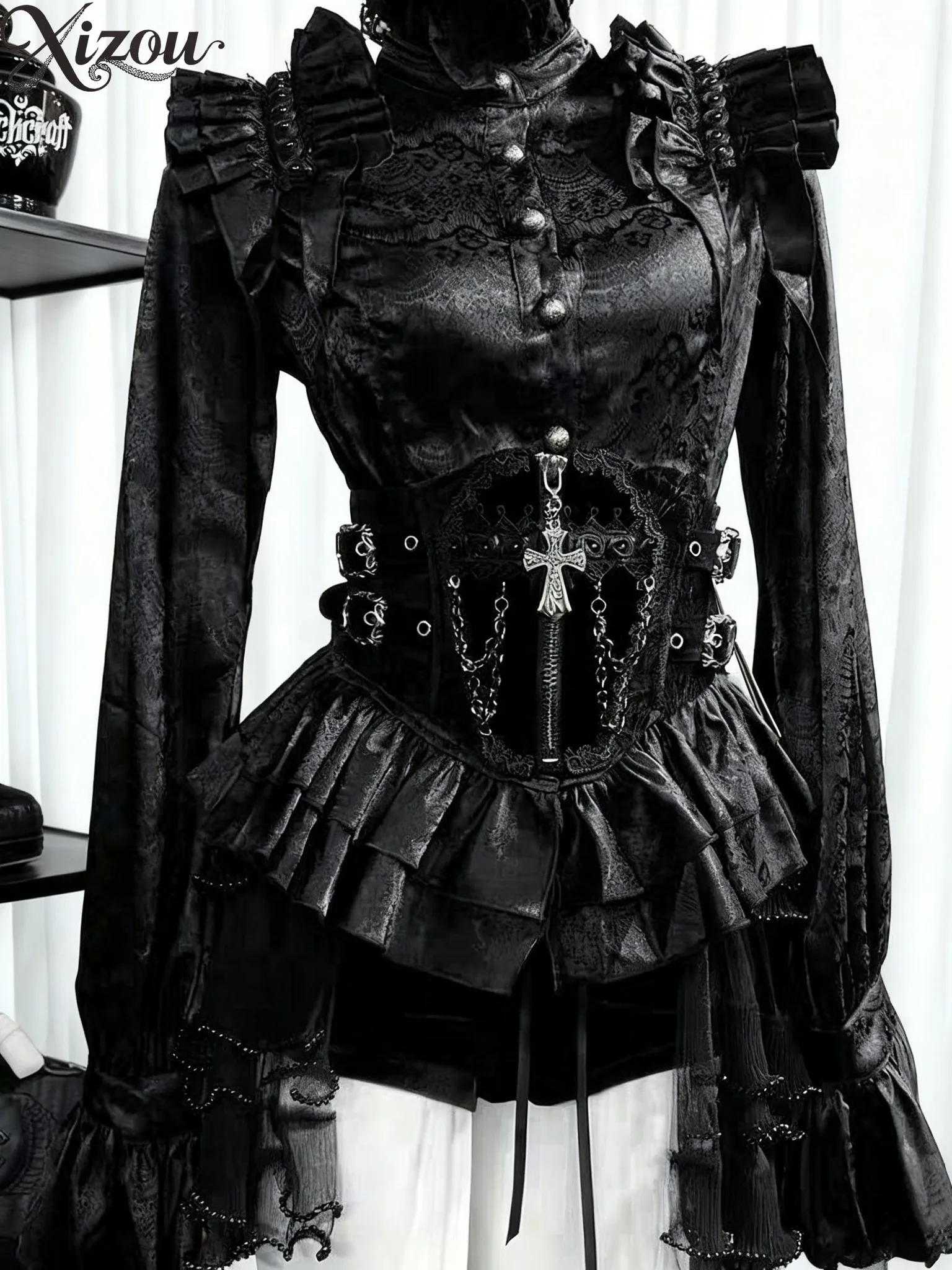Gothic Dark Lolita Stand Collar Shirt Fungus Edge Devil Princess Sleeve Long Sleeve Top Victorian Ruffle Lace Punk Y2K Blouse
Gothic Dark Lolita Stand Collar Shirt Fungus Edge Devil Princess Sleeve Long Sleeve Top Victorian Ruffle Lace Punk Y2K Blouse