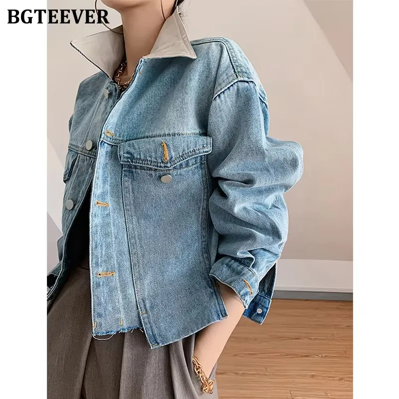 BGTEEVER Fashion Lapel Women Short Jeans Jackets Spring Stylish Ladies Outerwear Full Sleeve Patchwork Female Denim Coats
BGTEEVER Fashion Lapel Women Short Jeans Jackets Spring Stylish Ladies Outerwear Full Sleeve Patchwork Female Denim Coats