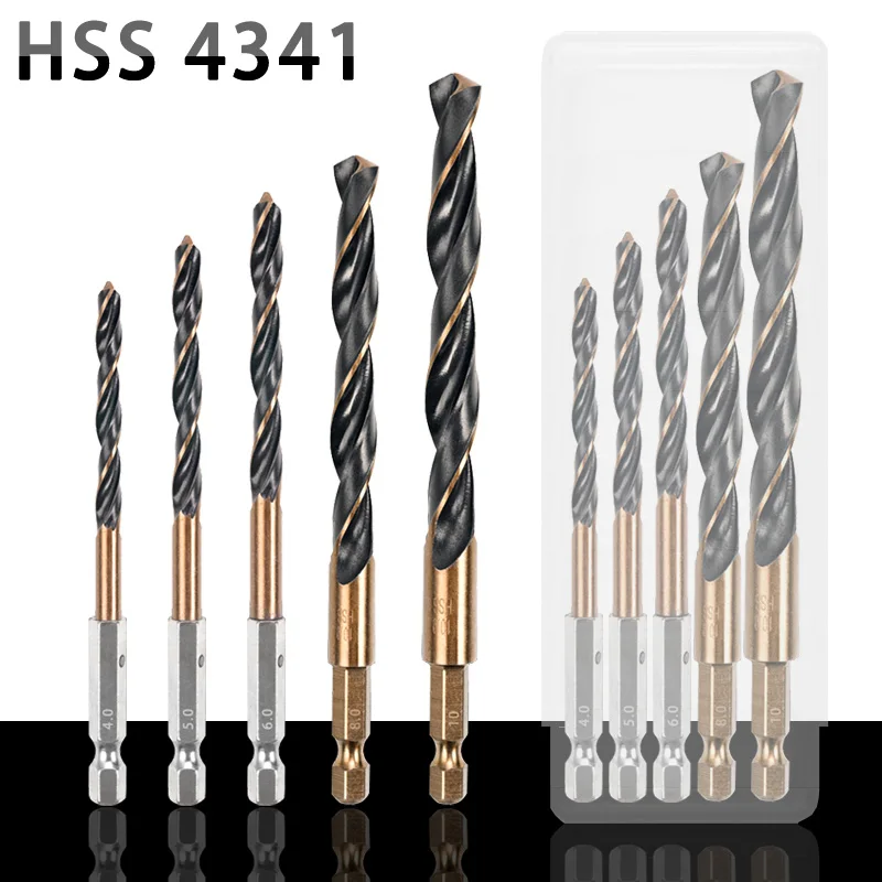 HSS4341 Hex Shank Twist Drill Bit Set Wood Metal Stainless Steel Hole Cutter Core Drilling Tool Cobalt Drill Bits 3 4 5 6 8 10mm
HSS4341 Hex Shank Twist Drill Bit Set Wood Metal Stainless Steel Hole Cutter Core Drilling Tool Cobalt Drill Bits 3 4 5 6 8 10mm