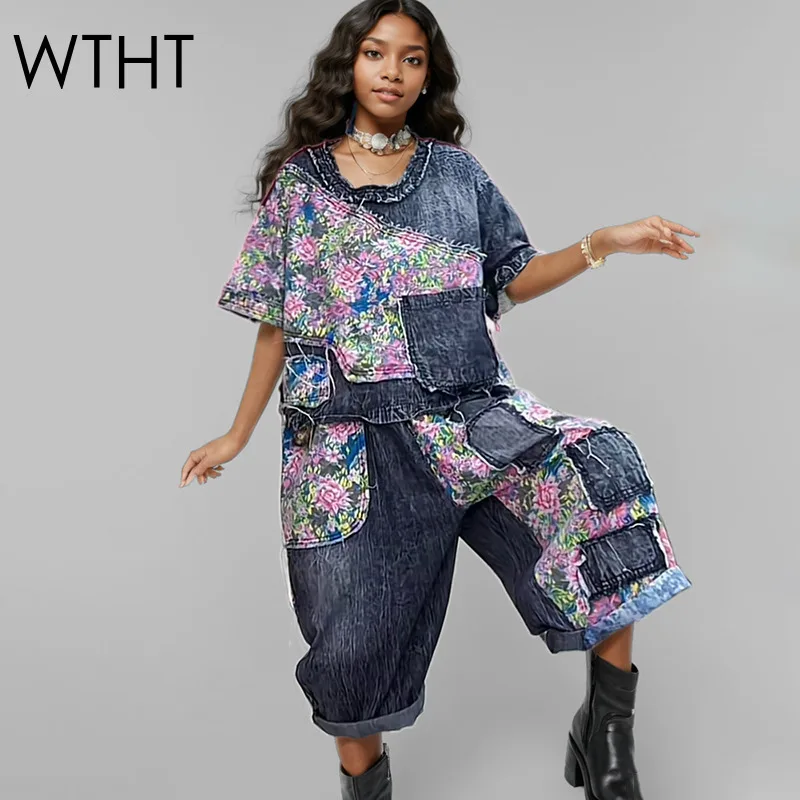 WTHT новые модные женские костюмы в стиле пэчворк с принтом и круглым вырезом, джинсовая футболка с эластичной резинкой на талии, шаровары, женские, весна 202, 1LS870
WTHT новые модные женские костюмы в стиле пэчворк с принтом и круглым вырезом, джинсовая футболка с эластичной резинкой на талии, шаровары, женские, весна 202, 1LS870