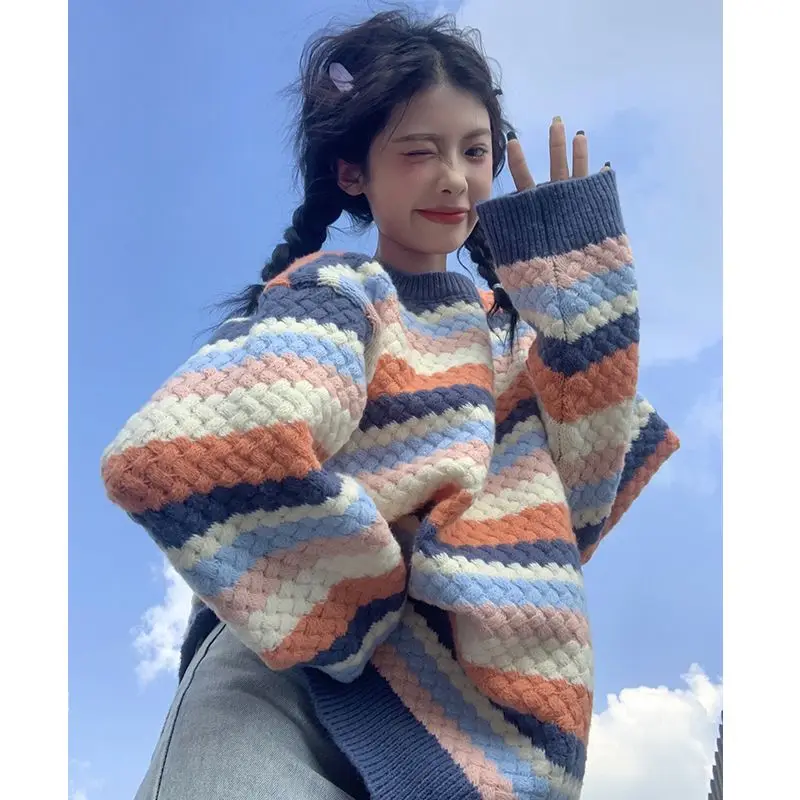 MiiiiX Korean Lazy Style Patchwork Striped Knitted Sweater Women's Pullover Autumn Fashion Loose O-neck Knitwear Female Clothes
MiiiiX Korean Lazy Style Patchwork Striped Knitted Sweater Women's Pullover Autumn Fashion Loose O-neck Knitwear Female Clothes