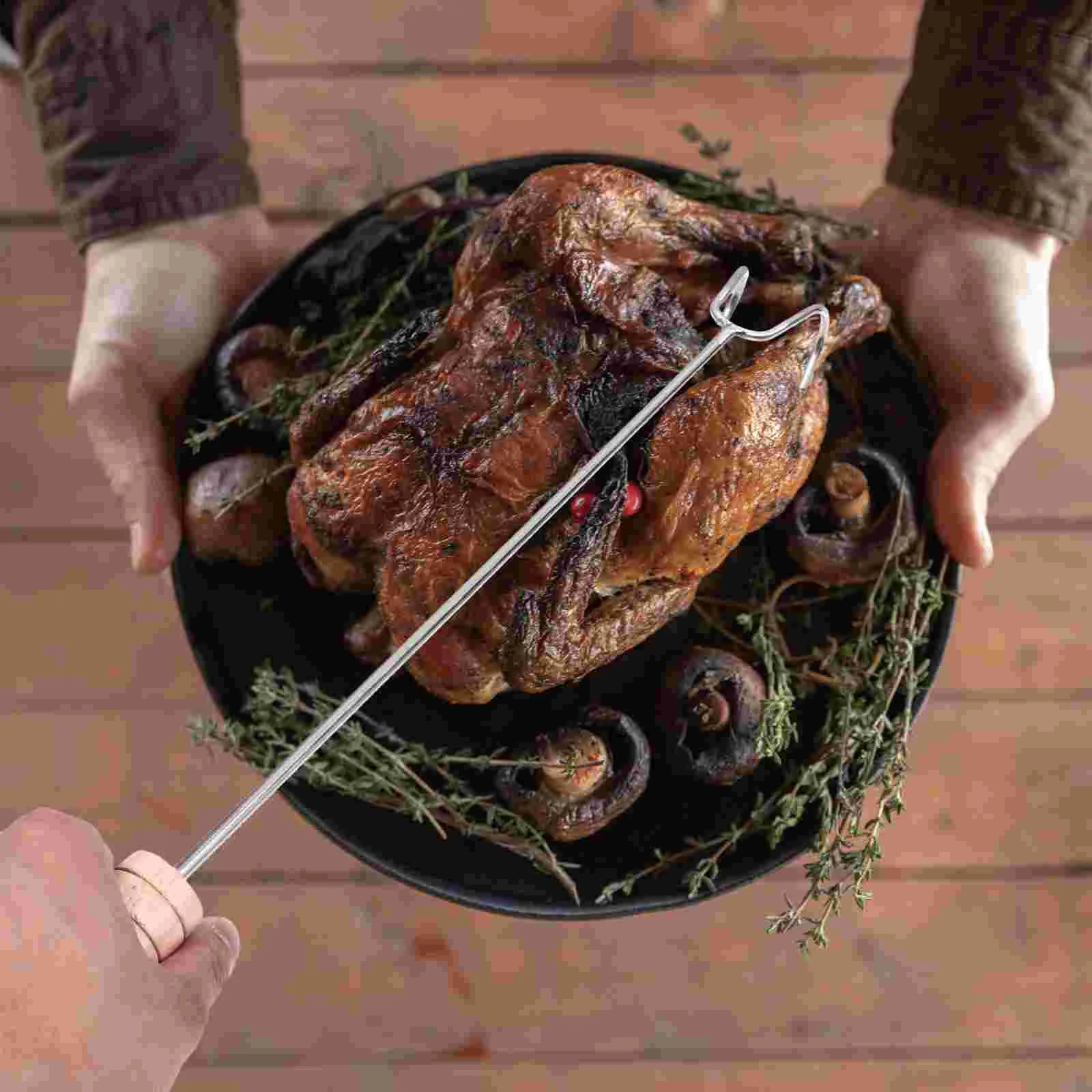 2 Pcs Stainless Steel Meat Hook Comfortable Handle Hooks Roasting Sticks with Chicken Wing Easy to Clamp Bending Practical Wood
2 Pcs Stainless Steel Meat Hook Comfortable Handle Hooks Roasting Sticks with Chicken Wing Easy to Clamp Bending Practical Wood