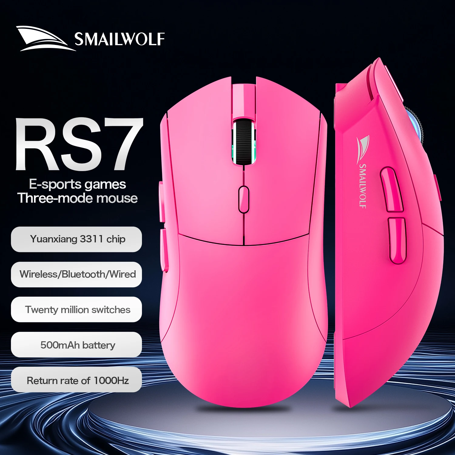 Smailwolf RS7 Bluetooth wireless three-mode e-sports gaming mouse PAW3311 e-sports mouse gaming office 1000HZ macro driver
Smailwolf RS7 Bluetooth wireless three-mode e-sports gaming mouse PAW3311 e-sports mouse gaming office 1000HZ macro driver