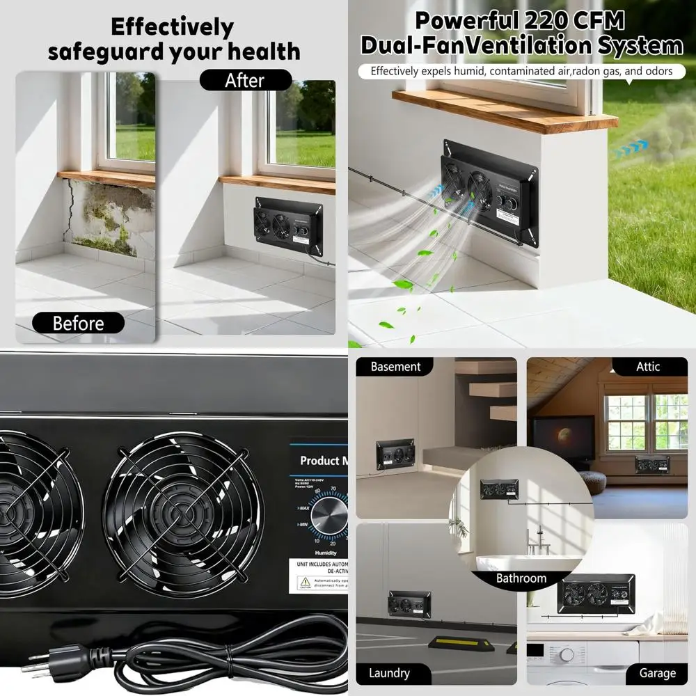 Moisture-Control Crawlspace Vent Fan with Humidistat, Ideal for Basement, Attic, and Crawl Spaces
Moisture-Control Crawlspace Vent Fan with Humidistat, Ideal for Basement, Attic, and Crawl Spaces