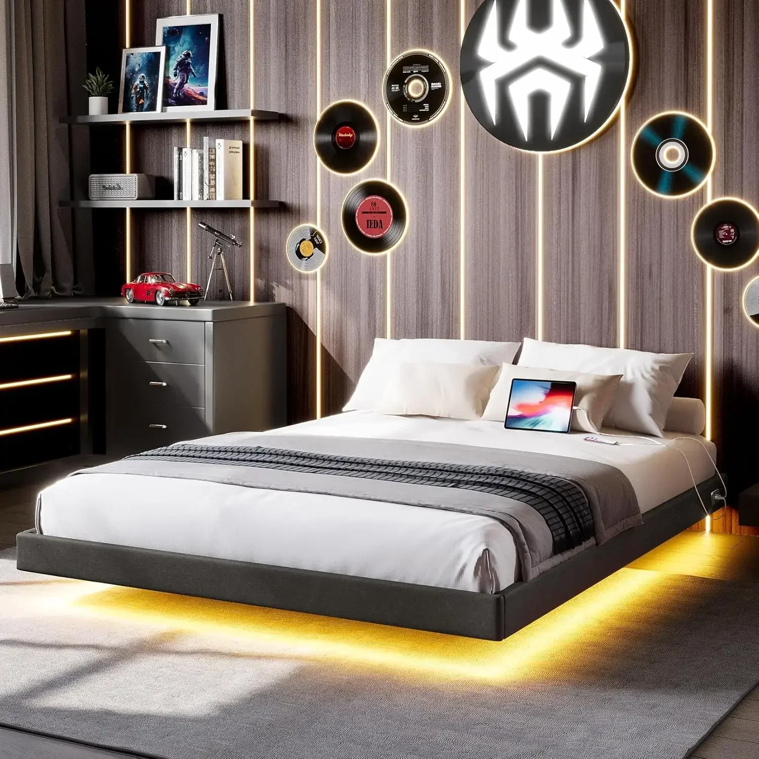 Floating Bed Frame Queen Size with RGB LED Lights and Type-C&USB Ports, Upholstered Platform Queen Bed with Wood Slats
Floating Bed Frame Queen Size with RGB LED Lights and Type-C&USB Ports, Upholstered Platform Queen Bed with Wood Slats