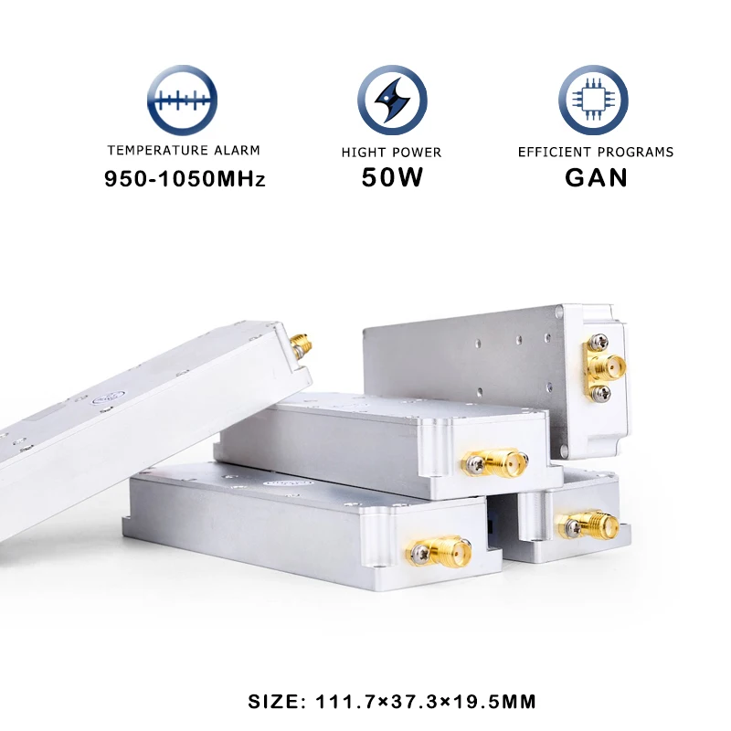 50W 950-1050MHz PA Module UAV C-UAS System Defence Anti Drone Signal Jamming Blocking VCO Source GaN Power Amplifier Module
50W 950-1050MHz PA Module UAV C-UAS System Defence Anti Drone Signal Jamming Blocking VCO Source GaN Power Amplifier Module