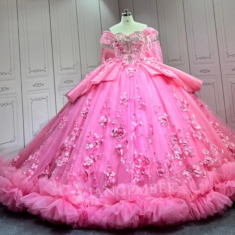Pink Shiny Quinceanera Dress off-shoulder Applique Flower Beading Crystal Bow Tull Glitter Crystal Decal Long tail vestidos de
Pink Shiny Quinceanera Dress off-shoulder Applique Flower Beading Crystal Bow Tull Glitter Crystal Decal Long tail vestidos de