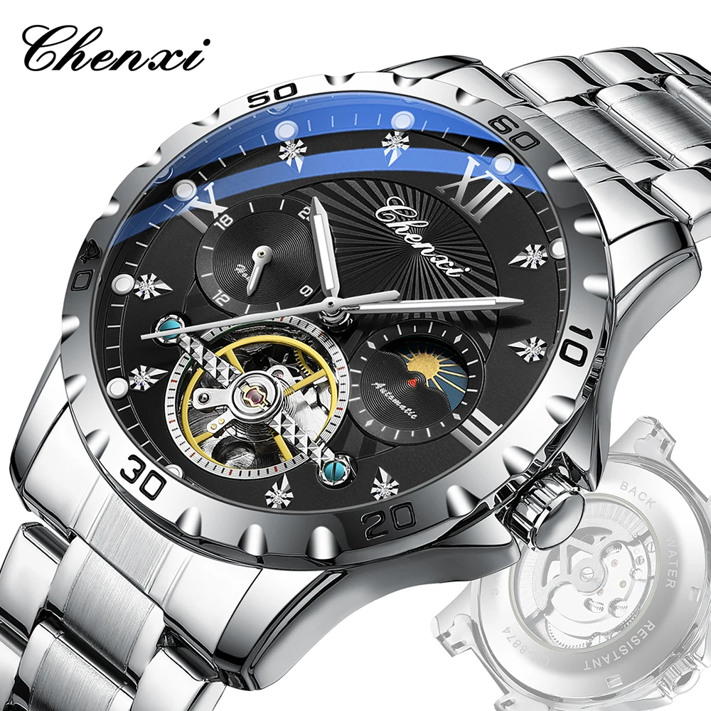 CHENXI 8874 Men's Fashion Skeleton Mechanical Watches Chronograph Luminous Top Brand Luxury Moon Phase Stainless Steel Watc
CHENXI 8874 Men's Fashion Skeleton Mechanical Watches Chronograph Luminous Top Brand Luxury Moon Phase Stainless Steel Watc