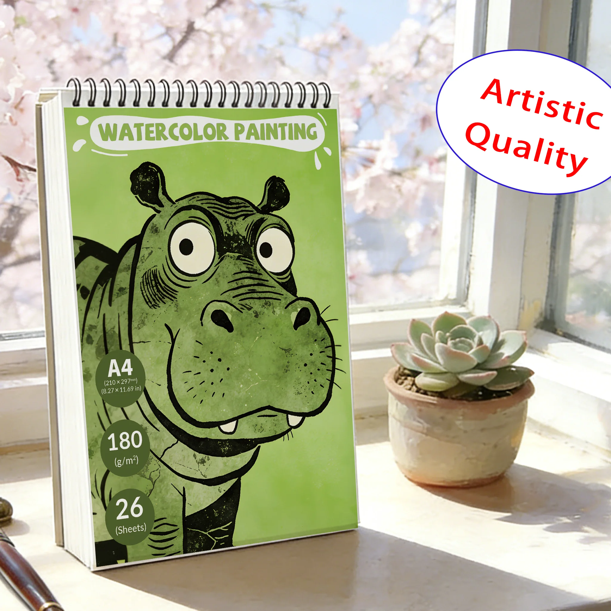 A4 Spiral Watercolor Pad 180gsm, Cartoon Hippopotamus Big Eyes Cover, 26 Sheets Acid-Free Art Sketchbook for Back to School
A4 Spiral Watercolor Pad 180gsm, Cartoon Hippopotamus Big Eyes Cover, 26 Sheets Acid-Free Art Sketchbook for Back to School