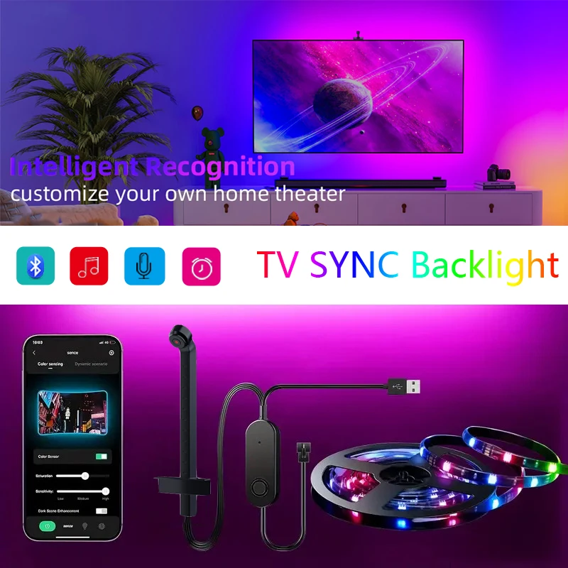 PC/TV SYNC Backlight USB RGBIC LED Strip Flexible Lamp Tape with Color Capture Sensor Bluetooth APP Music SYNC for Rome Decor
PC/TV SYNC Backlight USB RGBIC LED Strip Flexible Lamp Tape with Color Capture Sensor Bluetooth APP Music SYNC for Rome Decor