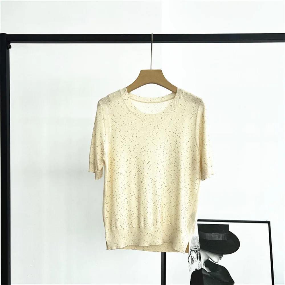 25 Summer Women's Round Neck Sequins Shining Fashion Loose Adhesive Knitted Blended Thin Short Sleeve T-shirt
25 Summer Women's Round Neck Sequins Shining Fashion Loose Adhesive Knitted Blended Thin Short Sleeve T-shirt