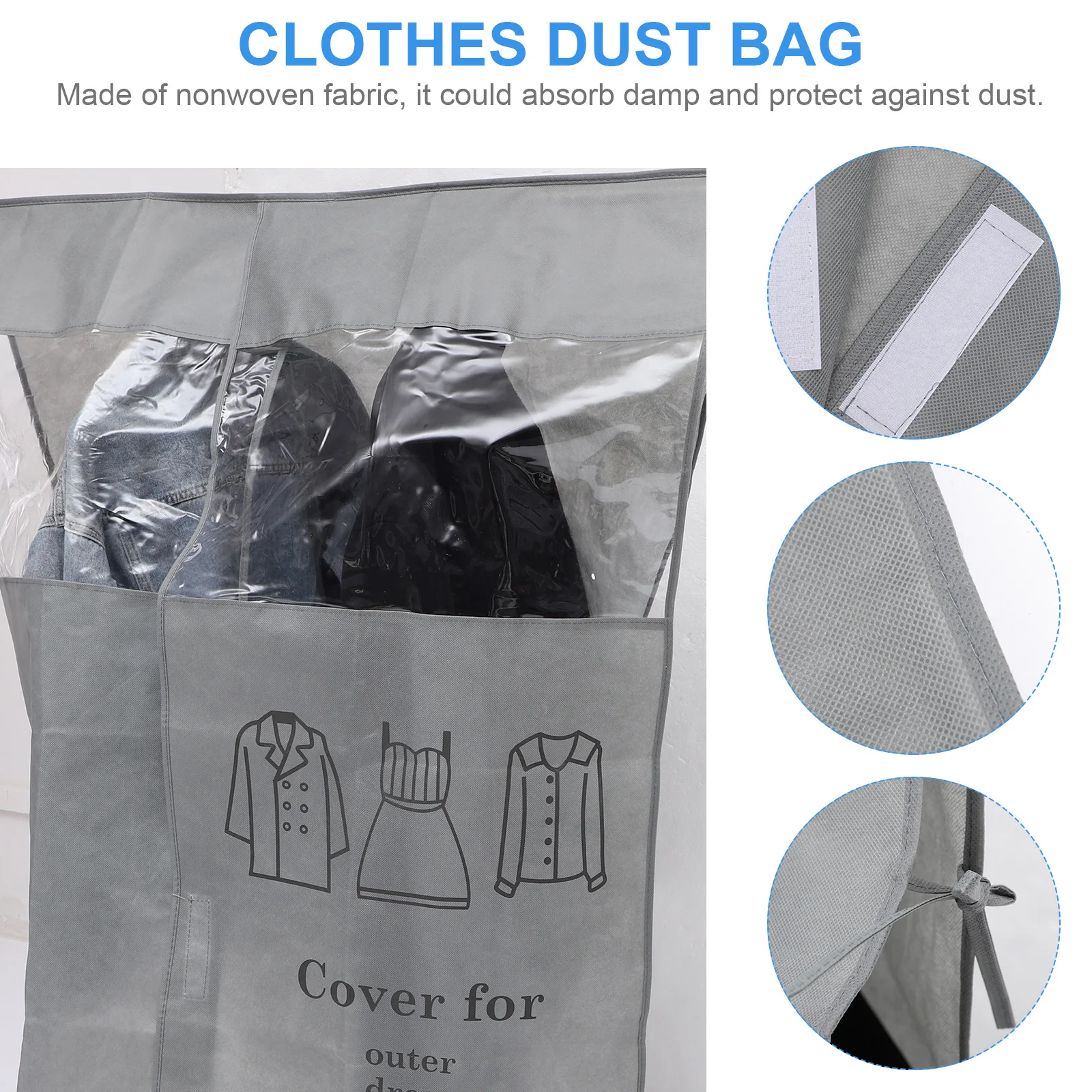 Nonwoven Garment Bag Cover Dust Proof Clothes Storage Bag Water Resistant Clear Window For Suits Shirts Coats Grey 
Nonwoven Garment Bag Cover Dust Proof Clothes Storage Bag Water Resistant Clear Window For Suits Shirts Coats Grey