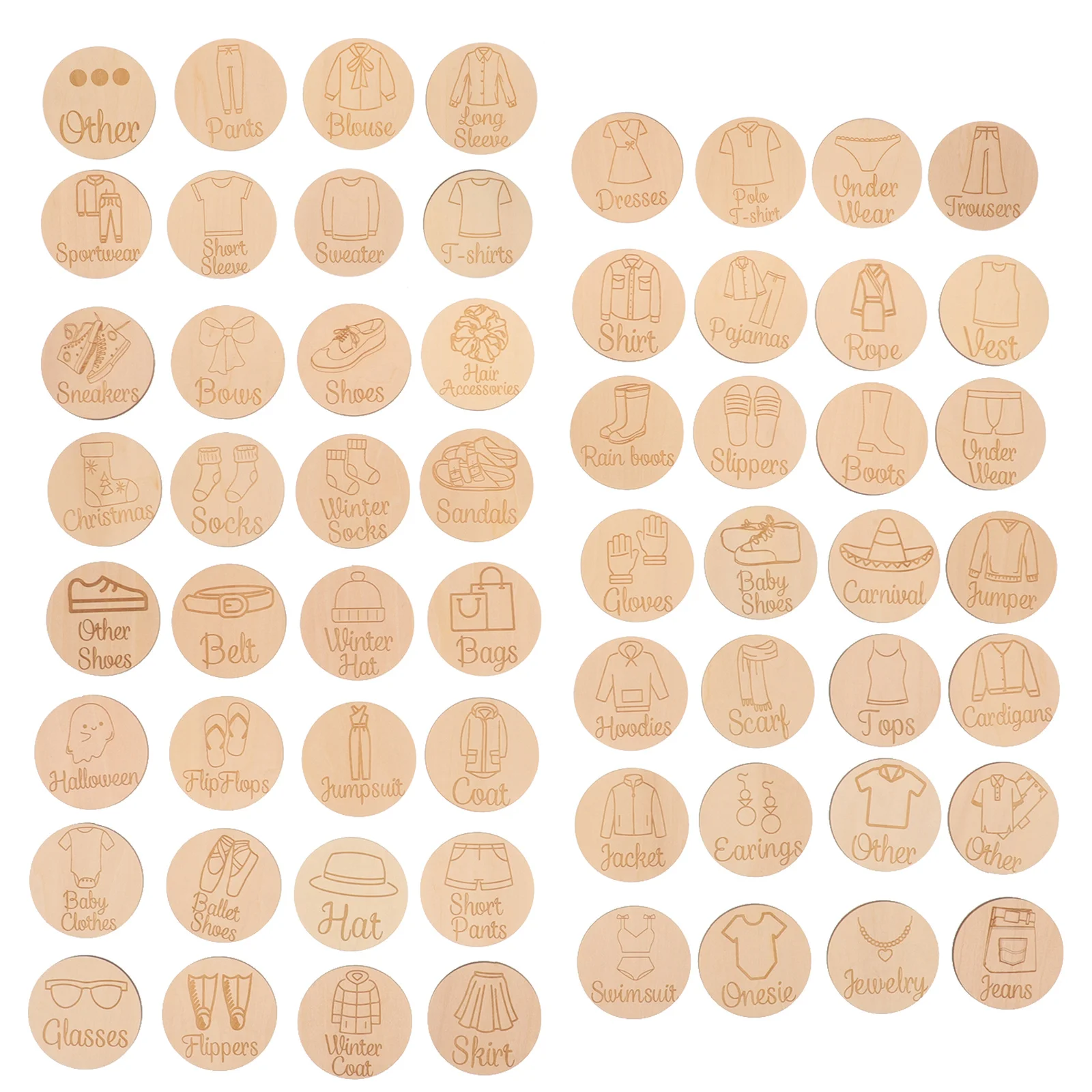 60Pcs Wood Clothing Labels Closet Organization Tags for Shoe Cabinet Wardrobe Storage Sorting Identification Labeling System
60Pcs Wood Clothing Labels Closet Organization Tags for Shoe Cabinet Wardrobe Storage Sorting Identification Labeling System