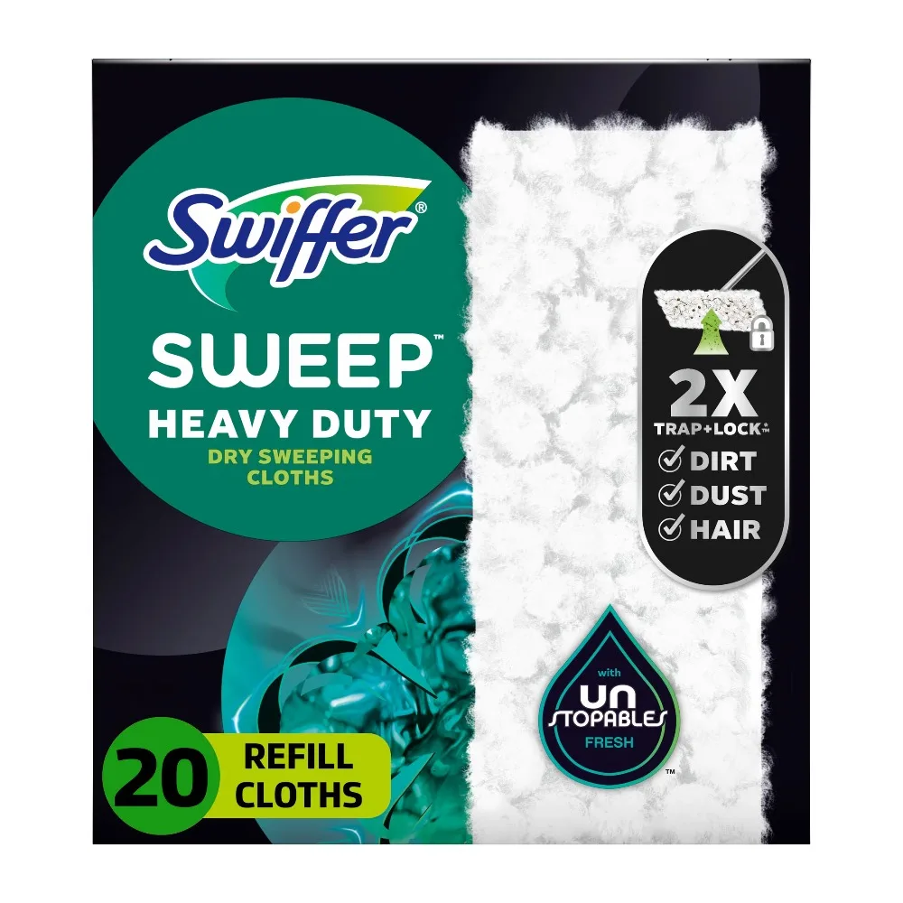 Swiffer Sweeper Heavy Duty Dry Multi-Surface Cloth Refills, Floor Cleaner, Unstopables Fresh Scent, 20 count
Swiffer Sweeper Heavy Duty Dry Multi-Surface Cloth Refills, Floor Cleaner, Unstopables Fresh Scent, 20 count