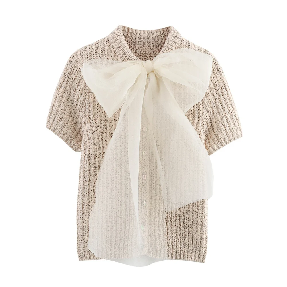 Myst&Za 2025 Women's Short - sleeved Knitted Top with Large Bow Decoration for a Sweet and Stylish Look
Myst&Za 2025 Women's Short - sleeved Knitted Top with Large Bow Decoration for a Sweet and Stylish Look