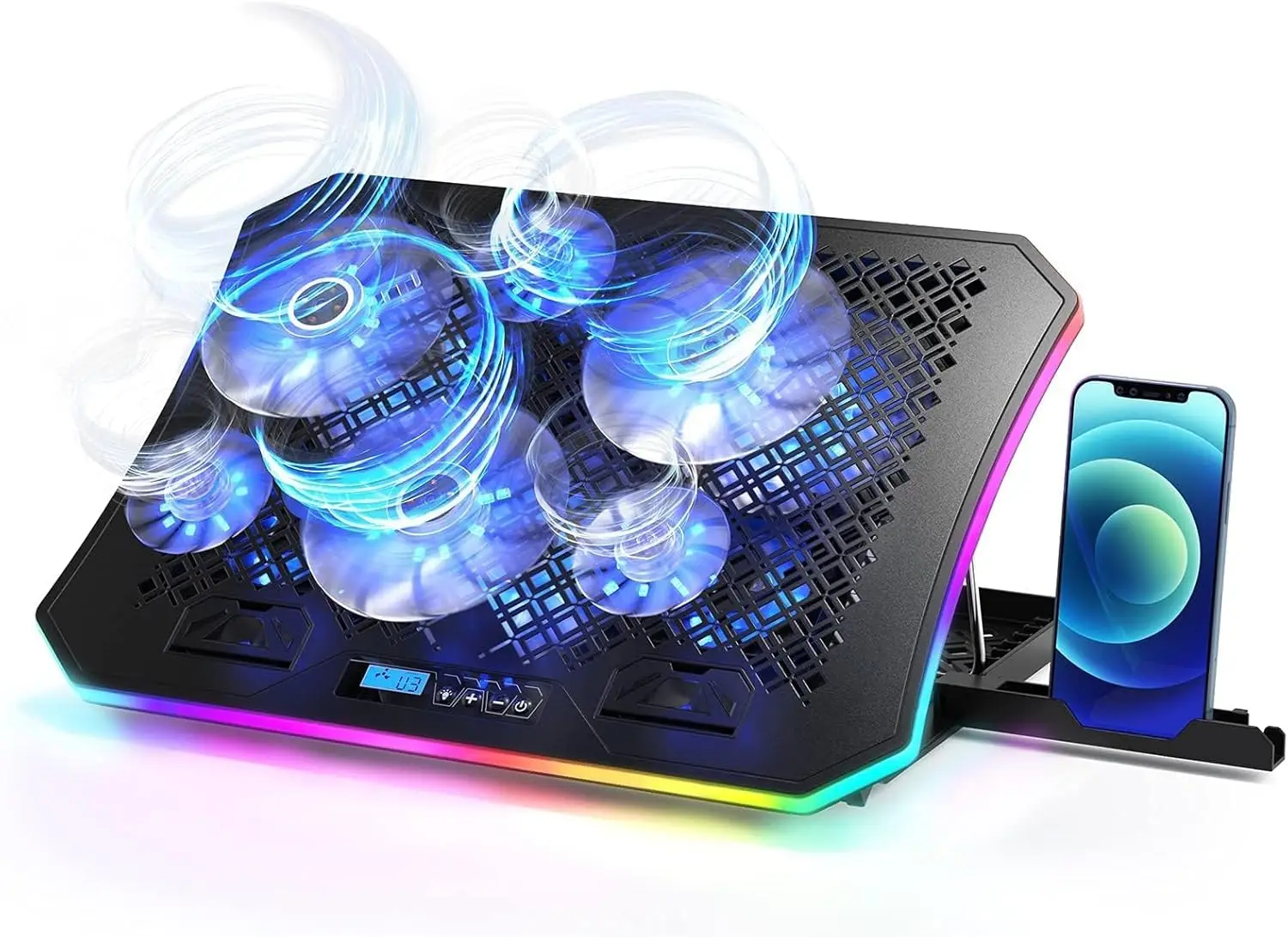 Laptop Cooling Pad with RGB Lights, 6 Fans, 7 Height Settings, 10 Light Modes, 2 USB Ports for 15.6-17.3' Laptops (A8, Blue)
Laptop Cooling Pad with RGB Lights, 6 Fans, 7 Height Settings, 10 Light Modes, 2 USB Ports for 15.6-17.3' Laptops (A8, Blue)