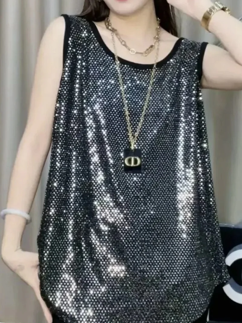 Корейский жилет с пайетками, женский жилет с тяжелой вышивкой, летнее новое поступление, большие размеры, базовая футболка для похудения
Корейский жилет с пайетками, женский жилет с тяжелой вышивкой, летнее новое поступление, большие размеры, базовая футболка для похудения