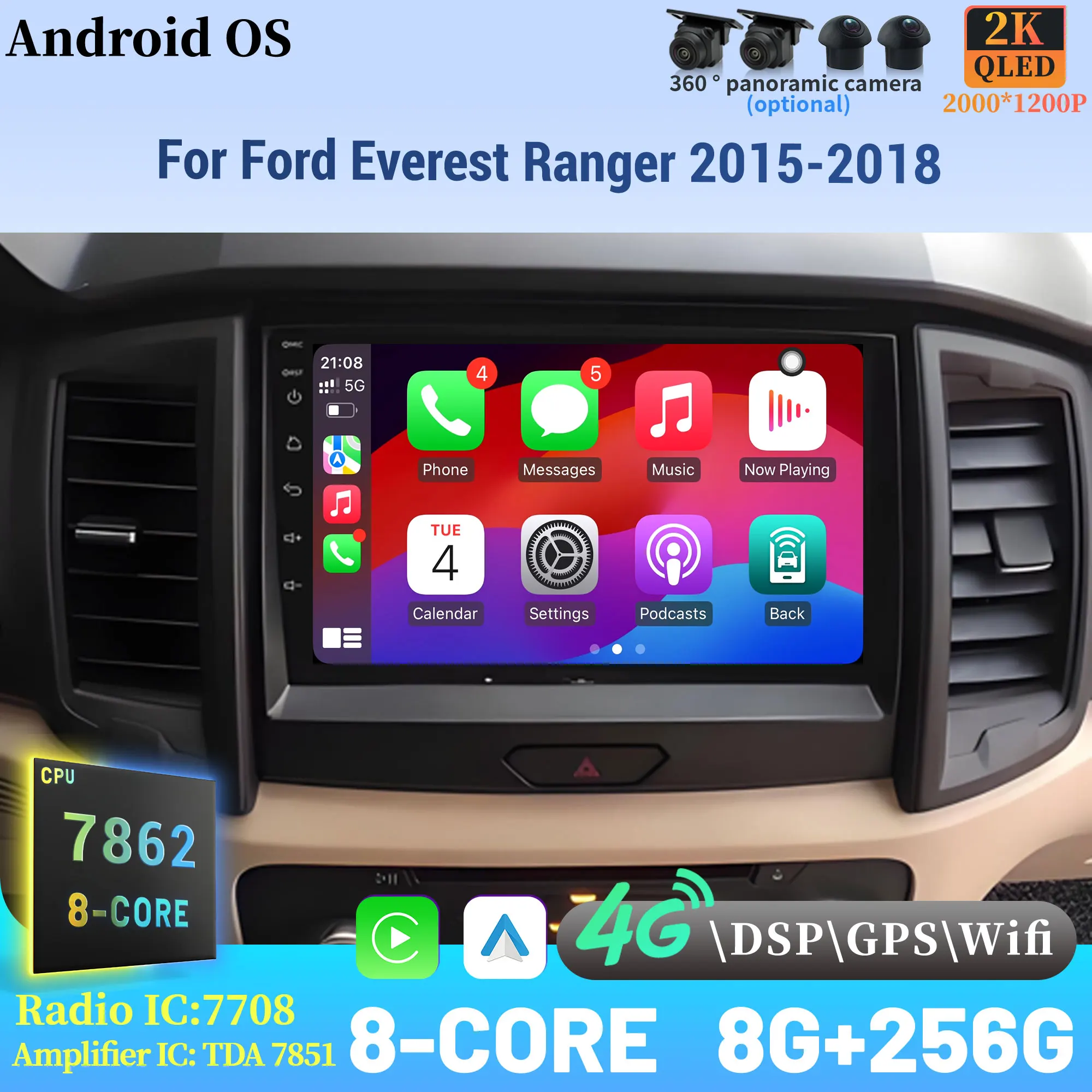 Android 14 Radio Car Multimedia Player Touch 2K QLED Screen For Ford Everest Ranger 2015-2018 Wireless BT CarPlay
Android 14 Radio Car Multimedia Player Touch 2K QLED Screen For Ford Everest Ranger 2015-2018 Wireless BT CarPlay