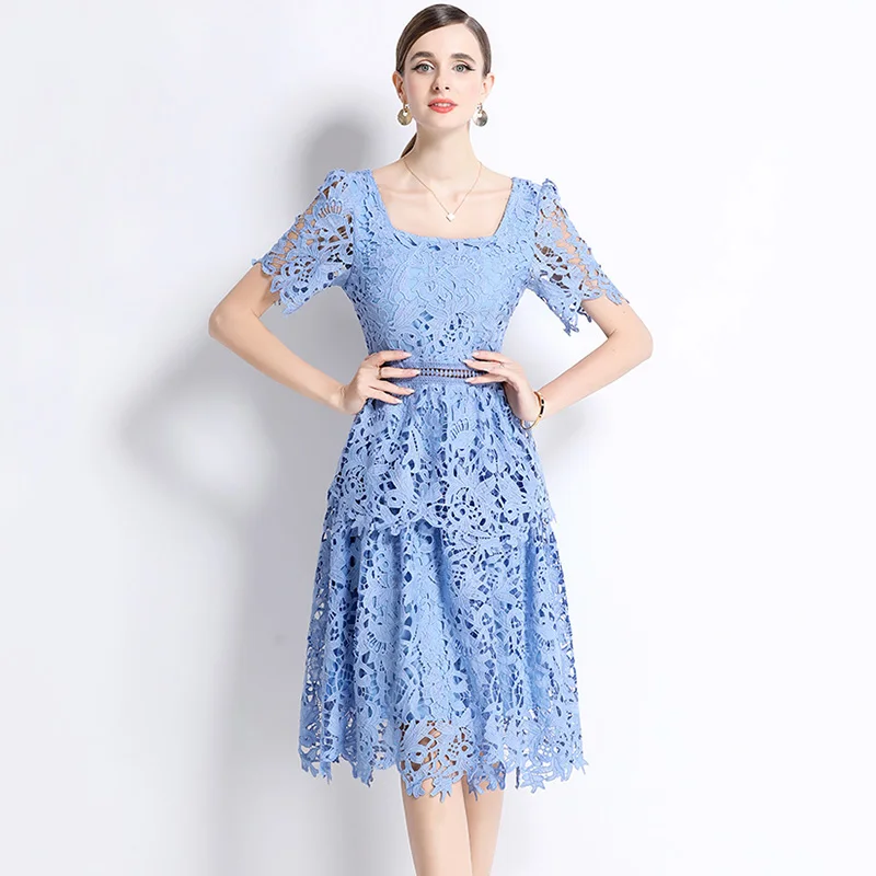Luxury High-End Fashionable Hollowed out Water-soluble Lace Dresses Square Neck, Mid Length Women dress
Luxury High-End Fashionable Hollowed out Water-soluble Lace Dresses Square Neck, Mid Length Women dress