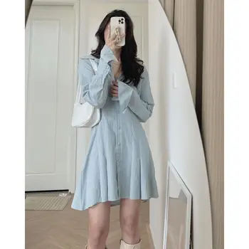 어린이용 허리라인이 들어간 단색 원피스, 분위기 있는 칼라, 하이엔드