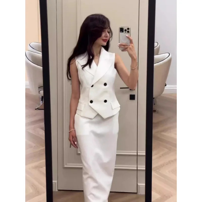 2025New High-Grade White Sleeveless Short Waist-Tight Vest All-Matching Top Mid-Length Dress Set
2025New High-Grade White Sleeveless Short Waist-Tight Vest All-Matching Top Mid-Length Dress Set