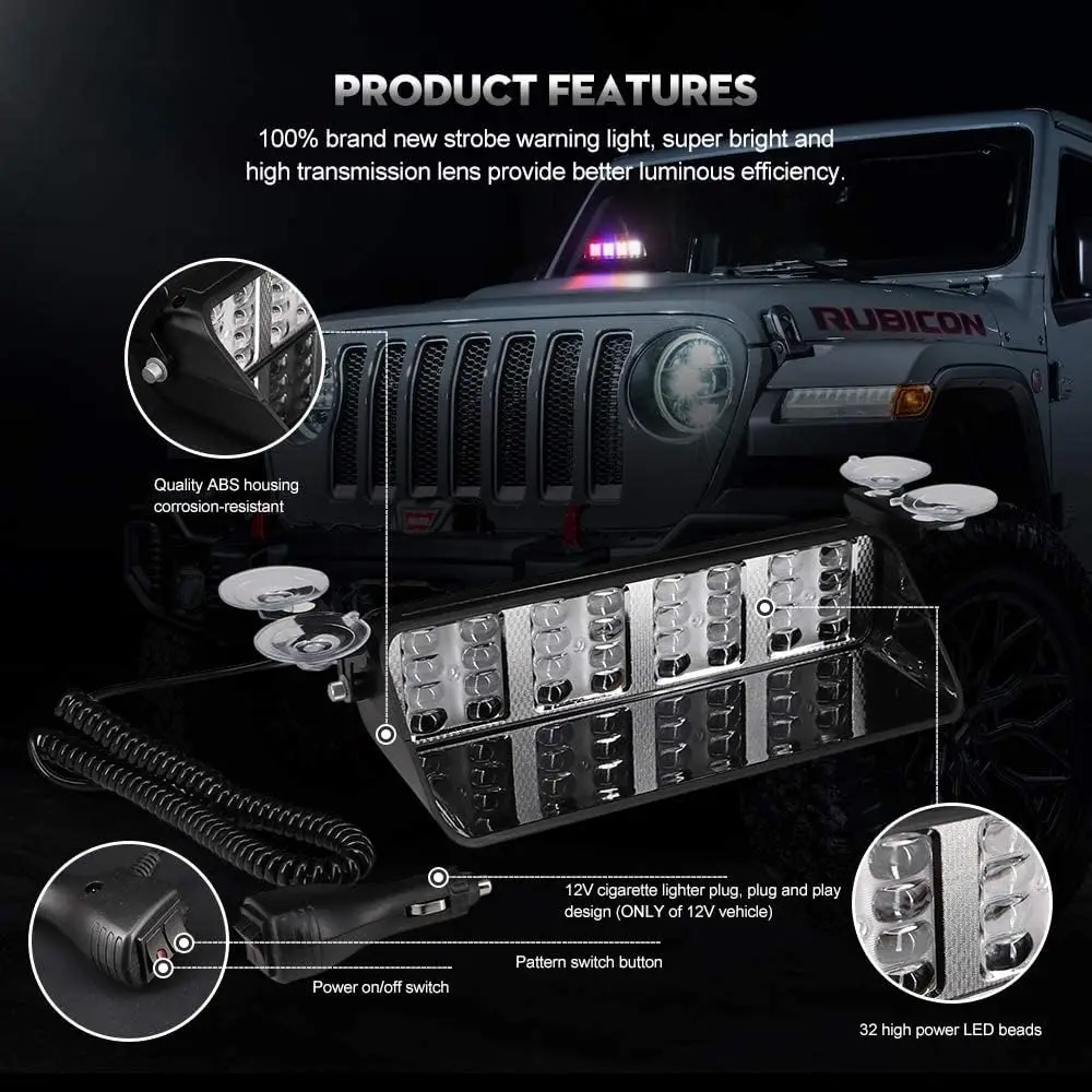 32 LED Car Strobe Lights For Emergency Flash Warning Lamp Windshield Bar Waterproof Auto Assembly Red Blue Amber White
32 LED Car Strobe Lights For Emergency Flash Warning Lamp Windshield Bar Waterproof Auto Assembly Red Blue Amber White