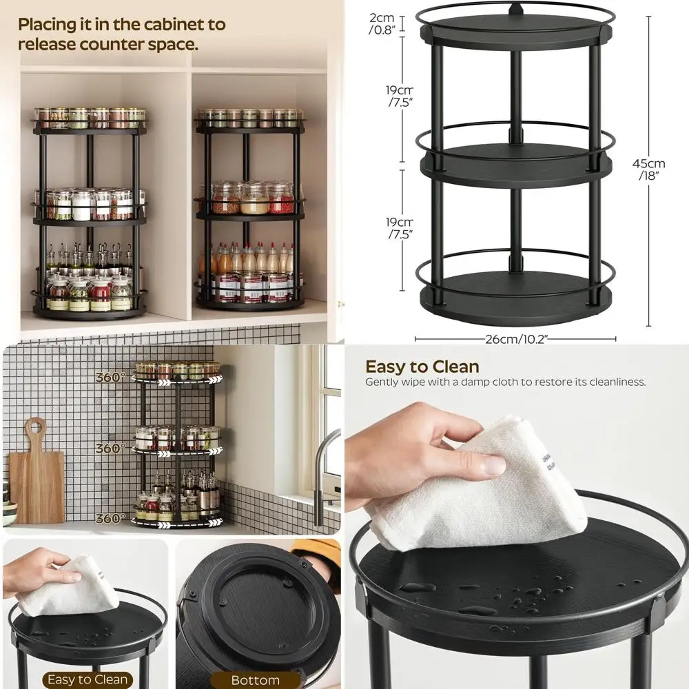 3-Tier Revolving Spice Rack Organizer, Black, for Kitchen Cabinets, Countertops, and Pantries
3-Tier Revolving Spice Rack Organizer, Black, for Kitchen Cabinets, Countertops, and Pantries