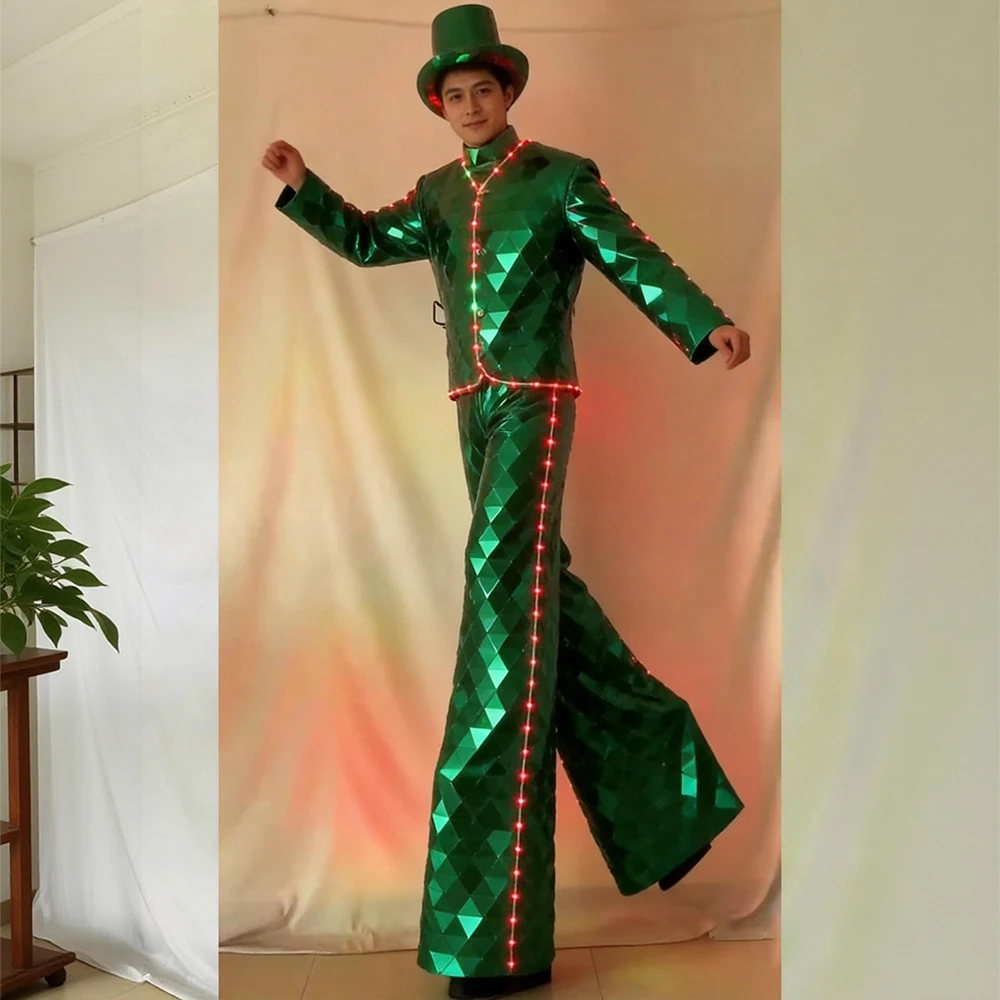 Green Mirror Man Stilt Walker Costume with LED Lights Reflective Sequins Performance Outfit for Nightclub Show Carnival
Green Mirror Man Stilt Walker Costume with LED Lights Reflective Sequins Performance Outfit for Nightclub Show Carnival