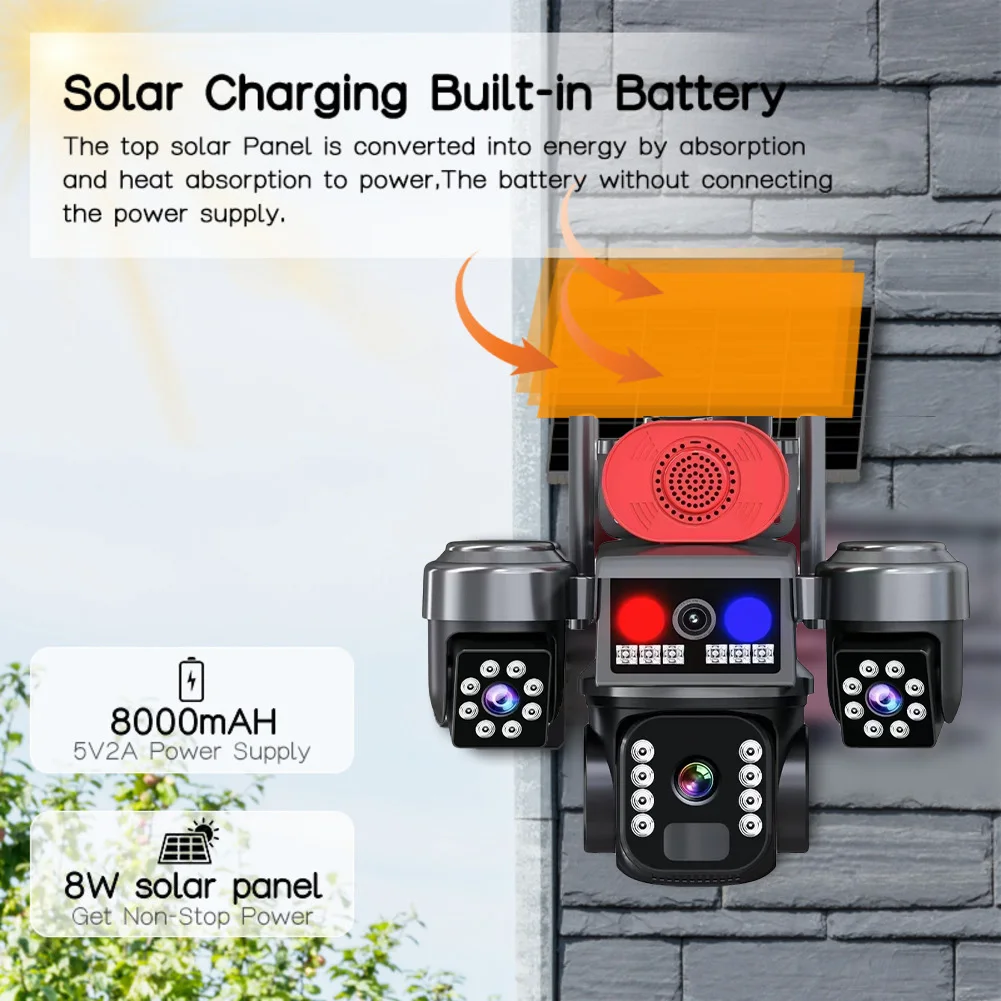 360° PTZ Solar Security Camera Three Eyes Three Screen Wireless Intelligent WiFi Camera For Night Vision Dual Detection Parts
360° PTZ Solar Security Camera Three Eyes Three Screen Wireless Intelligent WiFi Camera For Night Vision Dual Detection Parts