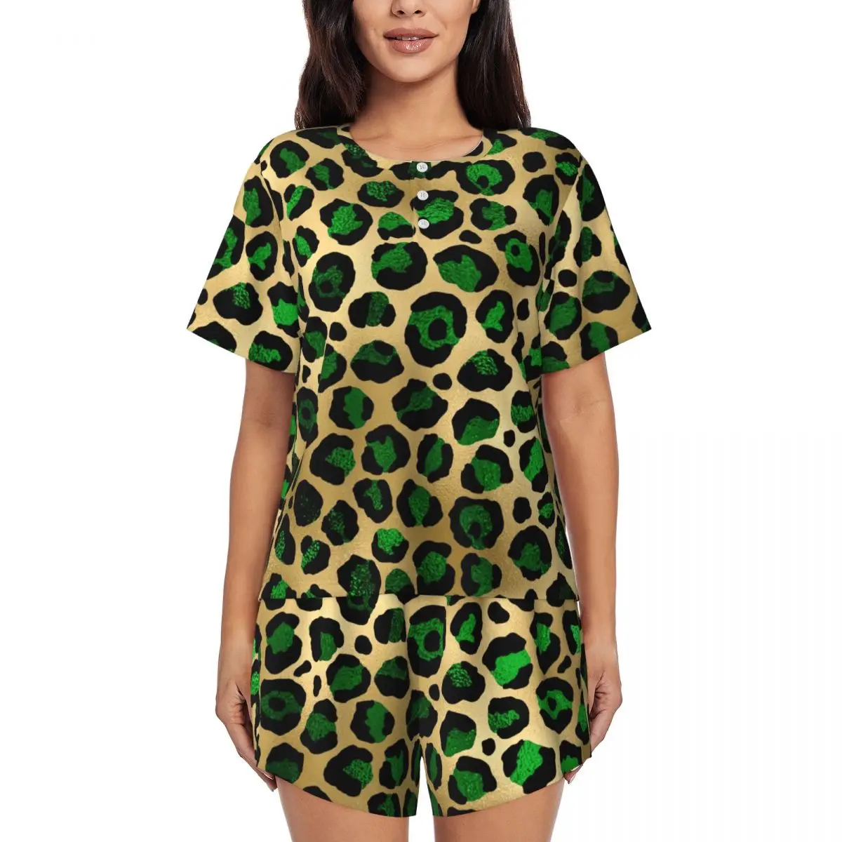 Emerald Green Leopard Print Round Neck Short Sleeve Nightgowns for Sleeping Sleepshirts Women Soft Pajama Set Short Pants
Emerald Green Leopard Print Round Neck Short Sleeve Nightgowns for Sleeping Sleepshirts Women Soft Pajama Set Short Pants