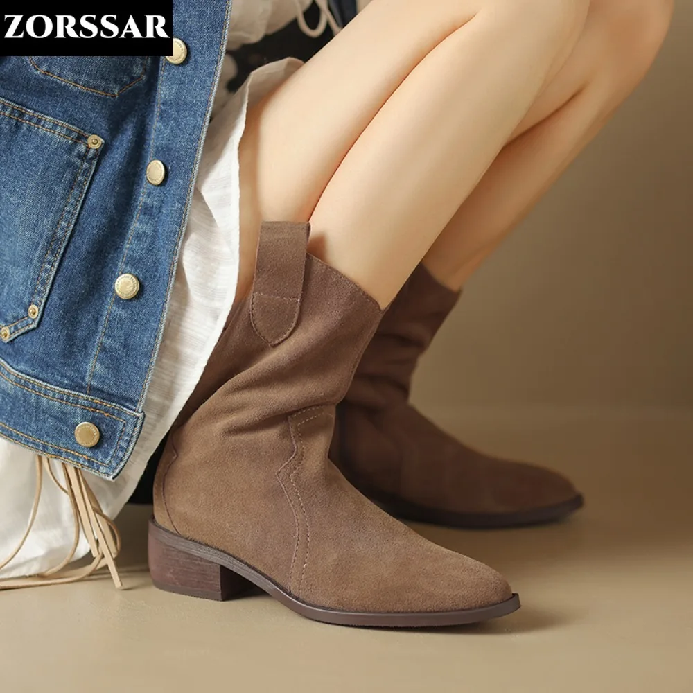 Real Leather Women Suede Boots Mid Calf High Pointed Toe Medium Heel Fashion Winter Warm Western Cowboy Boots Female Booties
Real Leather Women Suede Boots Mid Calf High Pointed Toe Medium Heel Fashion Winter Warm Western Cowboy Boots Female Booties