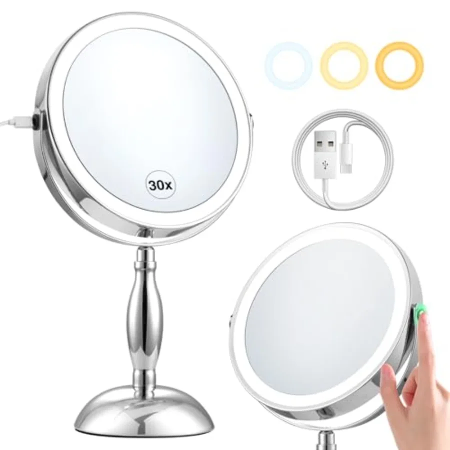 30x Magnifying Mirror, Lighted Makeup Mirror with 3 Colors Modes and Adjustable Brightness, 5000mAh Rechargeable, 360° Rotation
30x Magnifying Mirror, Lighted Makeup Mirror with 3 Colors Modes and Adjustable Brightness, 5000mAh Rechargeable, 360° Rotation