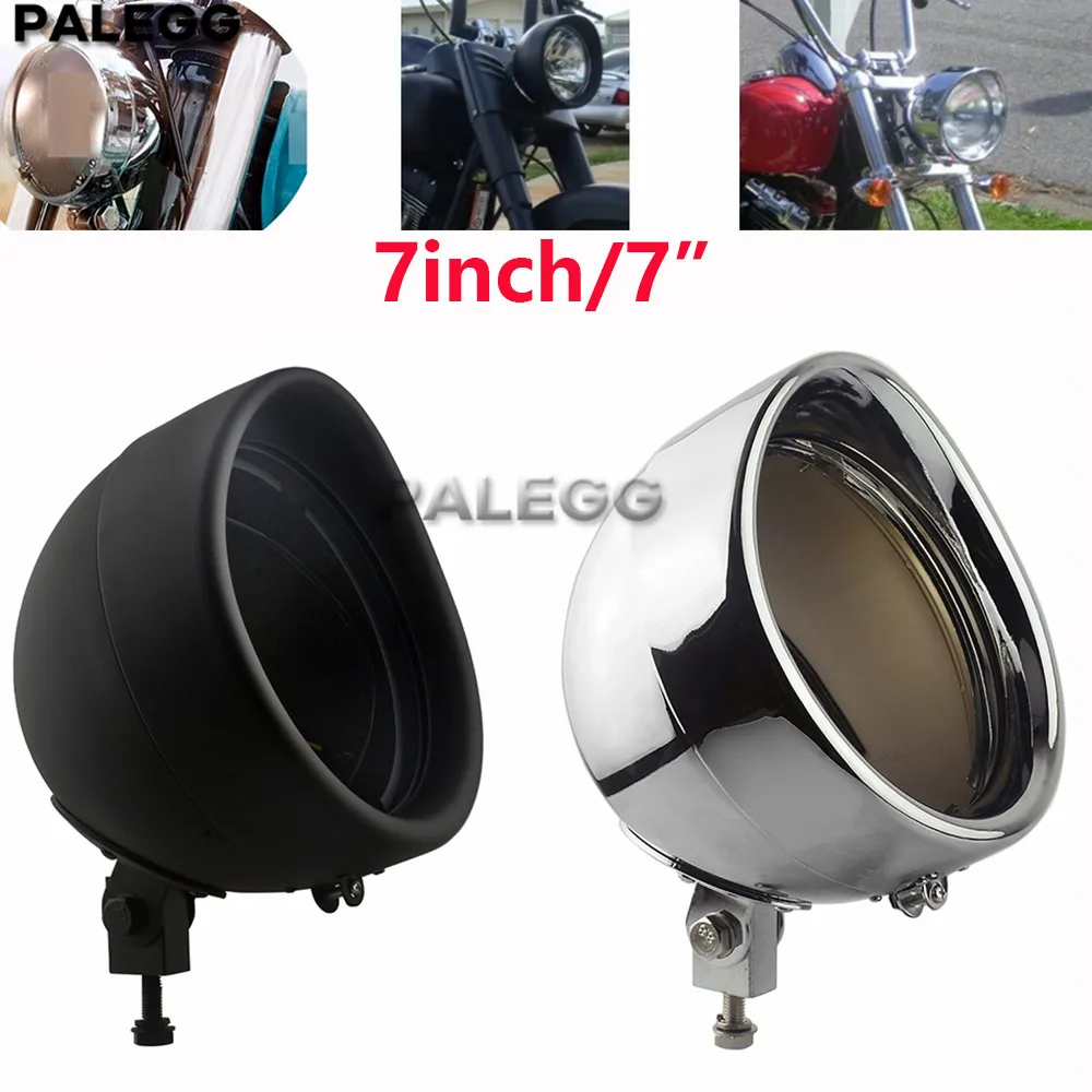 Motorcycle 7" Round Headlight Bucket Housing Visor 7 Inch LED Headlamp Shell Protective Cover Bottom for Harley Chopper Cafe Rac
