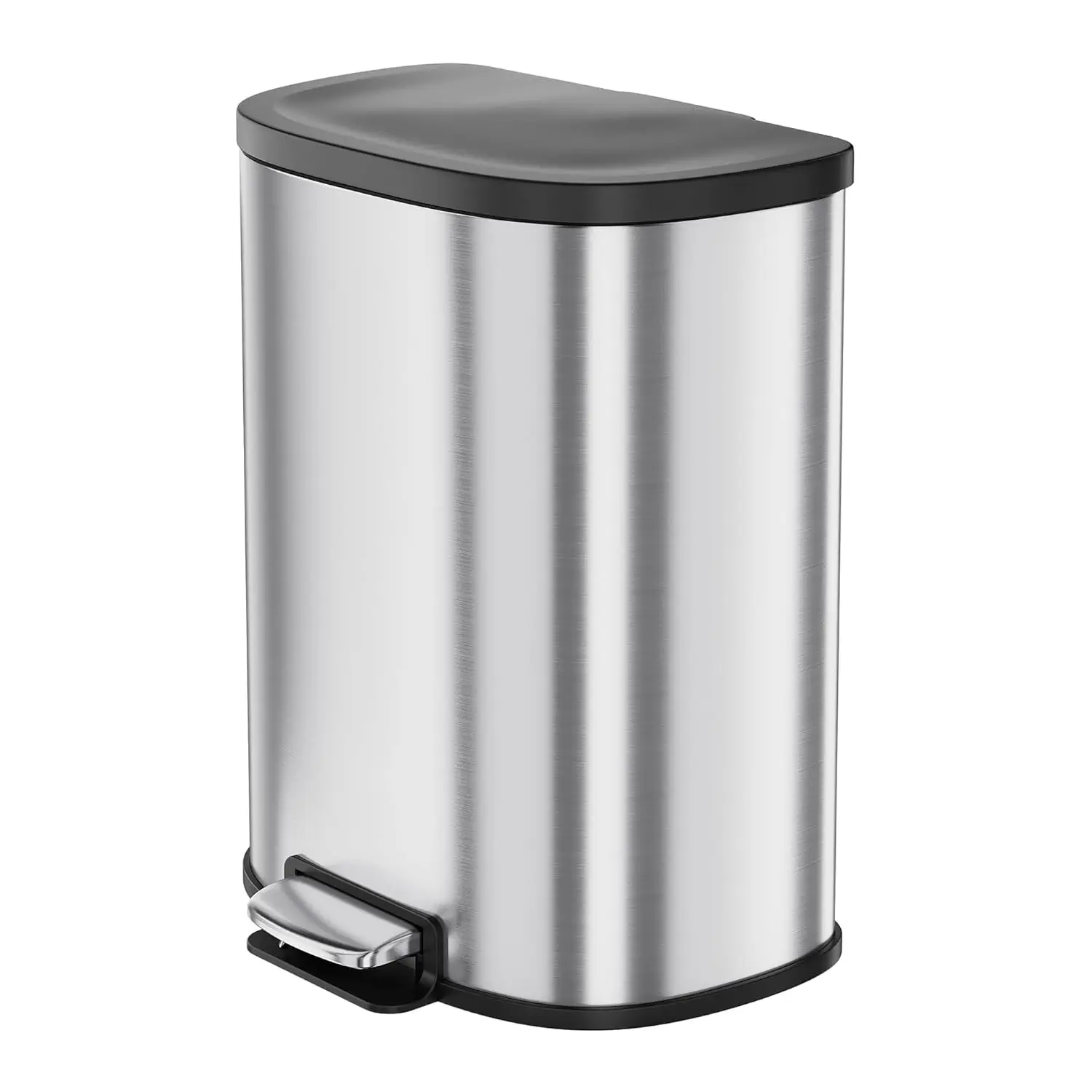Stainless Steel Trash Can, 50L/13 gal Hands-Free with Soft-Close Lid and Foot Pedal, D-Shape for Kitchen, Office, Silver
Stainless Steel Trash Can, 50L/13 gal Hands-Free with Soft-Close Lid and Foot Pedal, D-Shape for Kitchen, Office, Silver