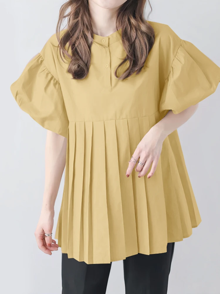 ZANZEA Summer Elegant Short Lantern Sleeve Blouse Women Solid Pleated Tunic Tops Fashion OL Work Blusas Casual Loose Chemise
ZANZEA Summer Elegant Short Lantern Sleeve Blouse Women Solid Pleated Tunic Tops Fashion OL Work Blusas Casual Loose Chemise