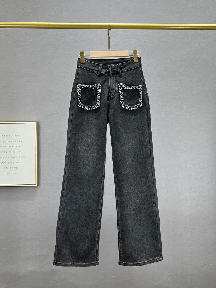 Trendy Diamond Embellied Wide Leg Jeans Women's Loose Fit High Waist Slimming Floor Length Bootcut Denim Pants Autumn 2023
Trendy Diamond Embellied Wide Leg Jeans Women's Loose Fit High Waist Slimming Floor Length Bootcut Denim Pants Autumn 2023